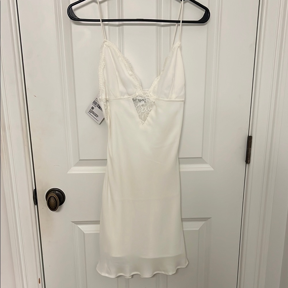 Elegant White Lace Trim Slip Dress